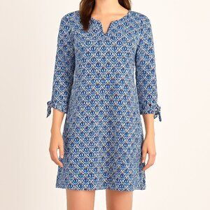 Stella Parker Dress Blue Tropical Print 3/4 Sleeve Resort Beach Vacation Small